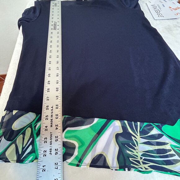 Chico's Travelers Womens Navy Blue 3/4 Sleeve Tunic Top Leaf Print Hem Size 2 - Picture 6 of 8